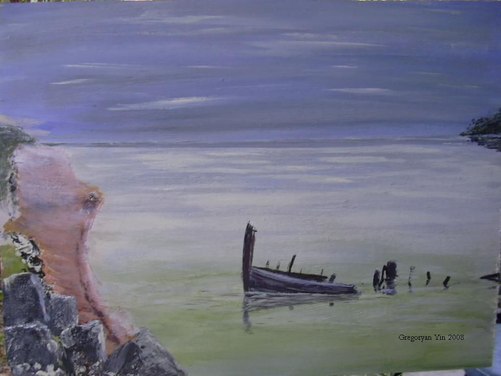 Painting; Old Launch Wreck