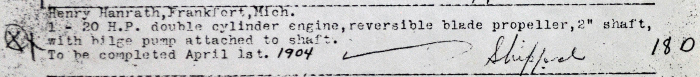 close-up of original 1908 work-order