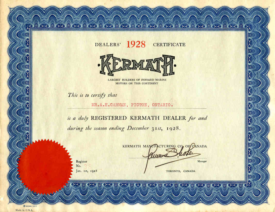 Kermath Canada Dealer Certificate