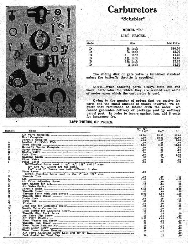 Schebler model D carburetor